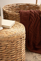 Kate and Laurel Halm Modern Woven Rattan Round Storage Side Tables, Set of 2, 20 x 17 and 16 x 14, Natural Rattan, Lift-Top End Tables for Use as Hidden Storage Baskets or Small Ottoman Tables