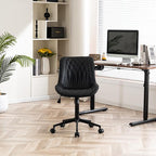 YOUNIKE Black Home Office Desk Chair Armless Comfy Small Ergonomic Rolling Vanity Chair with Wheels Wide Swivel Adjustable Modern Task Chair Back Cute Leather Upholstered Sewing Drafting Chair No Arms