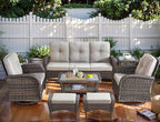 HUMMUH 7-Piece Outdoor Patio Furniture All-Weather PE Wicker Outdoor Conversation Set-Patio Couch Swivel Rocker Chairs with Ottomans Tables for Backyard,Poolside,Deck