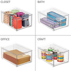 mDesign Stackable Storage Containers Box with Pull-Out Drawer - Stacking Plastic Drawers Bins for Kitchen Pantry and Cupboard, Cabinet, Counter, Island and Tables - Lumiere Collection - 4 Pack - Clear