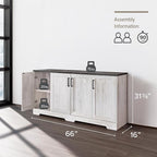 Prepac Rustic Ridge 4 Door Console Table with Storage, Washed White Storage Cabinet with Doors and Shelves, Sideboard Storage Cabinet 66" W x 31.75" H x 16" D, ACBG-1620-1