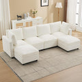 4-Seater Modular Sectional Cloud Sofa with 2 Ottomans, U-Shaped Couch for Living Room, Modern Deep Seat Sofa with Soft Back Cushions, Chenille Beige