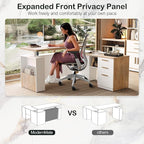 63" Standing Desk with File Cabinet, Privacy Panel, AC/USB, 1.18" Desktop, Executive L Shaped Height Adjustable Electric Stand Up Desk, Home Office Table with 3 Drawers, Light Walnut