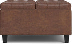 SIMPLIHOME Harrison 30 inch Wide Transitional Square Small Coffee Table Storage Ottoman in Distressed Saddle Brown Vegan Faux Leather, Assembled, for The Living Room and Bedroom