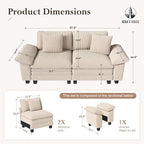 HERA'S HOUSE 88" Modular Sectional Sofa, Loveseat Couches for Living Room, Comfy Cloud Couch 2-Seater Deep Seat Sofa with Throw Pillow, Corduroy Beige