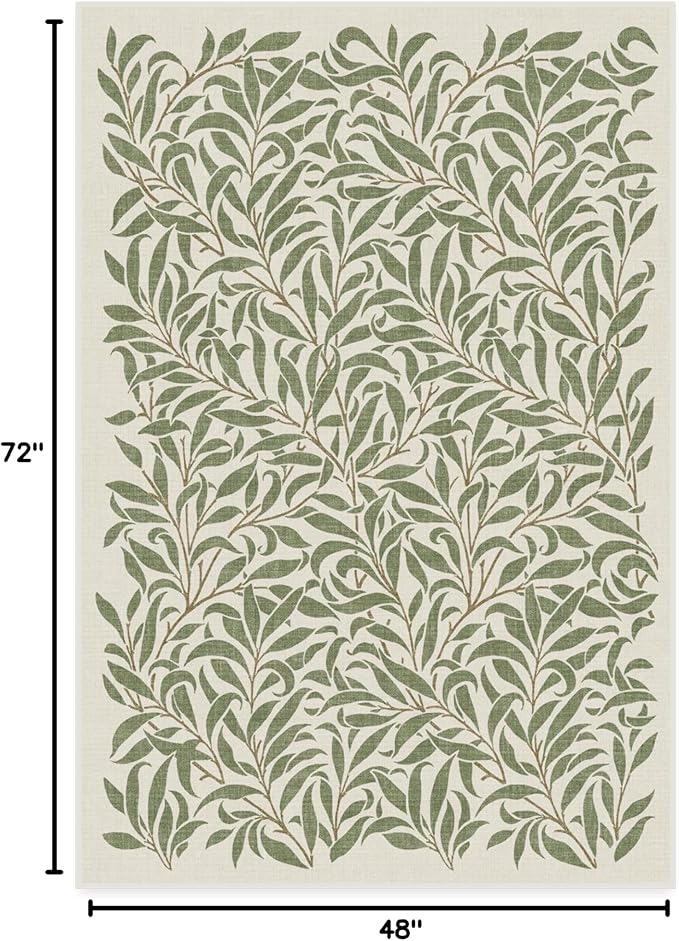 RUGGABLE x Morris & Co Machine Washable Area Rug – Pure Willow Boughs Green 4x6, Stain-Resistant, Non-Slip – Medium Rugs for Living Room, Bedroom, Hallway, Entryway & Office–with Cushioned Pad