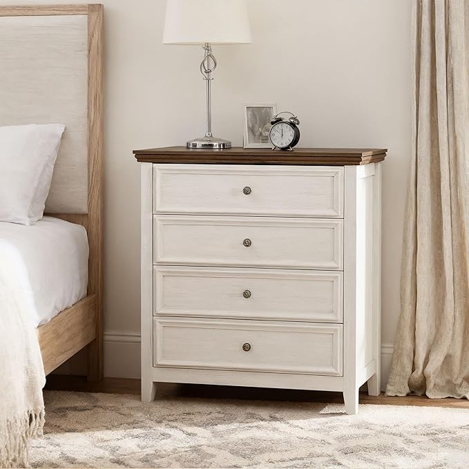 BLANKSPACE Dresser for Bedroom, 4 Drawer Dresser, Modern 4 Chest of Drawers, Farmhouse Storage Cabinet with 4 Drawers for Home Office, Dining Room, Antique White