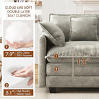 WorthFurni 111.4” Cloud Couch, Modular Sectional Sofa, Comfy Modern 3-Seater Couches with Pillows & Upholstered Deep Seat Cushion for Apartment Living Room Bedroom （Grey）