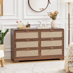 6 Drawer Dresser for Bedroom, 48" Wide Curved Wooden Dresser with Natural Linen & Metal Handle, Mid Century Modern Chest of Drawers Closet Clothes Storage Organizer for Living Room, Walnut