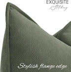 ZWJD Army Green Pillow Covers 16x16 Set of 2 Chenille Throw Pillow Covers with Elegant Design Soft and Luxurious Decorative Throw Pillows for Couch, Bed, and Home Decor