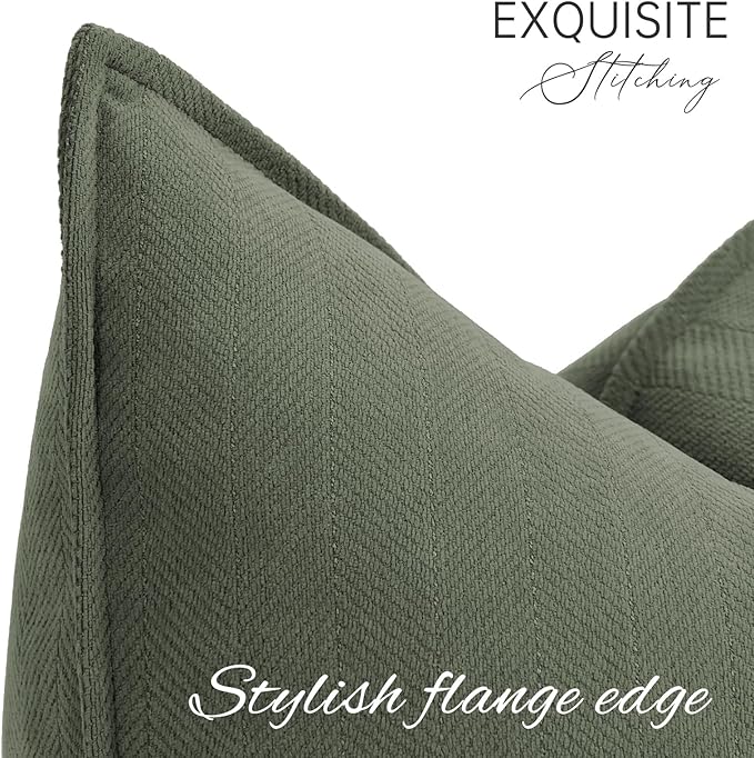 ZWJD Army Green Pillow Covers 16x16 Set of 2 Chenille Throw Pillow Covers with Elegant Design Soft and Luxurious Decorative Throw Pillows for Couch, Bed, and Home Decor