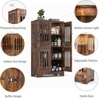 PARTPHONER Bathroom Floor Storage Cabinet with Cabinet Lights, Modern Storage Cabinet with 4 Doors and Adjustable Shelves, Buffer Hinges, Brown Pantry Cabinet for Living Room & Kitchen
