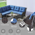 HUMMUH 8 Pieces Outdoor Patio Furniture Set with Fire Pit,L-Shaped Modular Sectional Couches with Swivel Patio Chairs,Wicker Conversation Set for Deck,Backyard,Porch,Garden