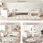 Modern Accent Single Sofa Chair with Arms, Lamb Fabric Upholstered Comfy Reading Arm Chair for Bedroom, Living Room-Beige