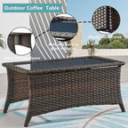 HUMMUH Patio Furniture 7 Pieces Outdoor Furniture Set PE Wicker Patio Couch with Swivel Glider Chairs,Patio Ottomans,Side Table