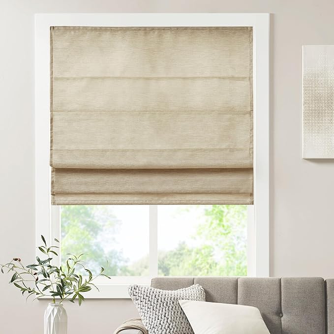 Madison Park Cordless Roman Shades Faux Silk Shade with Sheen 1-Panel Privacy, Room Darkening, Energy Efficient, Thermal Insulated Window Blind for Bedroom, Living Room Décor, 39"W x 64"H Como, Taupe