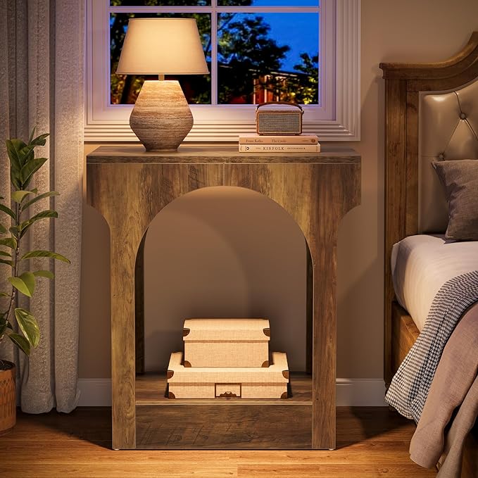 Tribesigns Wood End Side Table with Storage Space for Living Room, Narrow Nightstand for Bedroom, Brown