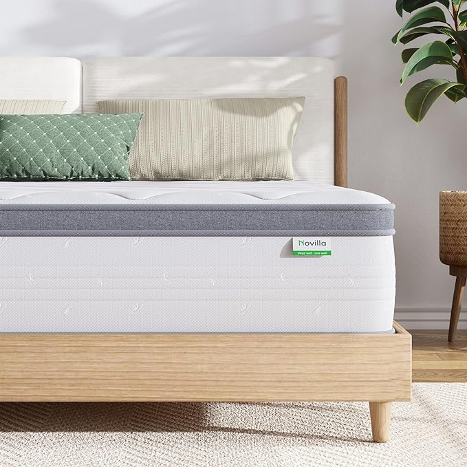 Novilla Full Mattress 10 Inch, Hybrid Full Mattress in a Box, Pocket Innerspring Pillow Top Mattresses for Motion Isolation, Mattresses Full Size Bed for Pressure & Pain Relief, Medium Firm Feel