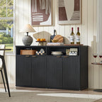 LEYAOYAO Fluted Buffet Cabinet with Storage, 55" Wide Wood Sideboard Credenza with 4 Doors & Open Storage Shelf, Modern Kitchen Console Accent Cabinets, Coffee Bar Table for Dining Room, Black Oak