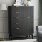 SUNWAVE Fluted 5 Drawer Dresser for Bedroom, 43.3" Tall Dressers with Round Corner, Mid-Century Modern Wood Chest for Living Room, Entry