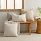a moment Linen Pillow Covers Set of 2,Boho Farmhouse Throw Pillowcases Neutral Textured Decorative Covers for Couch Sofa Bed, Soft Linen Blend Accent Case Cushion Home Decor 18"x18" Beige Grey
