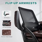 Big and Tall Office Chair, 500lbs Mesh Heavy Duty Ergonomic Desk Chair with Flip-up Armrests, Plus Size Wide Seat in PU Leather, 360 Swivel Computer Executive Task Chair for Home Office (Brown)