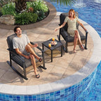 Aoxun 3-Piece Outdoor Rocking Bistro Set, Patio Furniture Set with Coffee Table and Thick Cushions, Wicker Rocking Chairs Set of 2 for Garden, Balcony, Backyard, Poolside (Black)