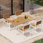 HDPS Outdoor Patio Dining Chairs Set of 2, 350LBS Capacity Aluminum Patio Dining Chairs with Armrests, Weather-Resistant for Lawn, Garden, Yard, Poolside and Indoor Use, White & Teak