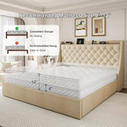 King Size Upholstered Platform Bed Frame with 4 Storage Drawers and Charging Station, Linen Button Tufted Wingback Headboard, Sturdy Wooden Support Slats, No Box Spring Needed, Beige