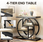Tribesigns End Table Set of 2, 4-Tier Narrow Side Table with Storage Shelves, Wood Small Sofa Side Table with Geometric Metal Frame, Industrial Bedside Table for Bedroom, Living Room, Grey