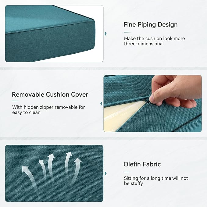 Luxury 6" Outdoor Cushions for Patio Furniture, 24x24x6" Thick Seat Cushion Set of 9, Fade Resistant Couch Chair Replacement Cushions High Density Deep Wicker Chair Cushion w/ Removable Cover, Green