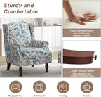 Pia Ricco Set of 2 Floral Accent Chairs, High Back Upholstered Armchairs with Retro Wingback Design, Nailhead Trim & Solid Wood Legs for Living Room Bedroom(Flower Blue)