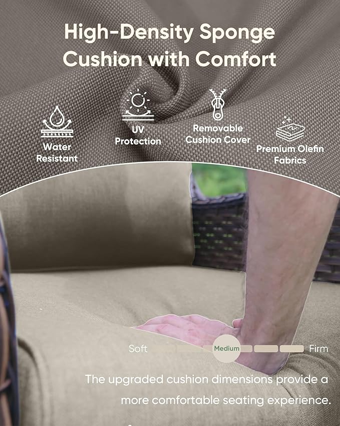 HUMMUH Wicker Patio Furniture Set with Outdoor Swivel Rocker Patio Chairs,High Back Outdoor Couch and Table 5 Pieces Outdoor Furniture for Porch Garden Deck