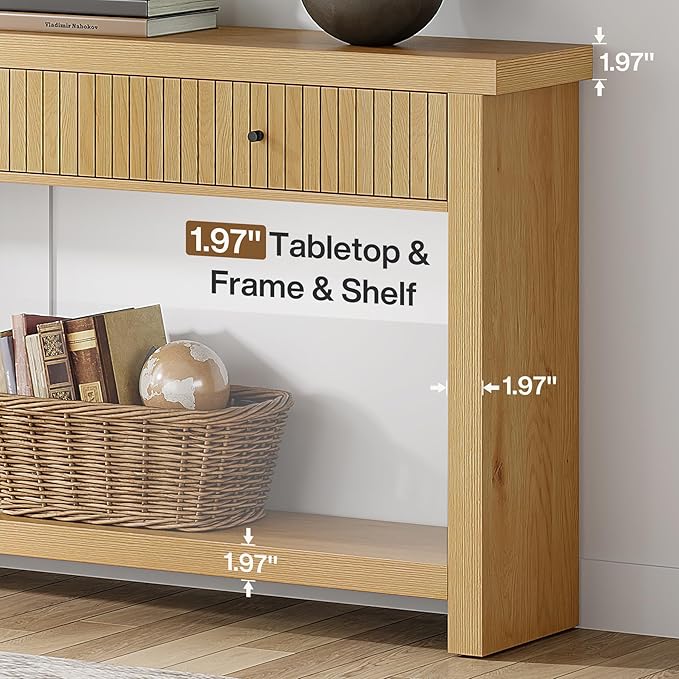 Tribesigns 70.9 inch Console Table with 3 Drawers, Extra Long Entryway Table, Wood Sofa Table Oak Furniture with Open Storage Shelves Wooden Couch Table Foyer Tables for Living Room Hallway Entrance