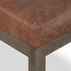 SIMPLIHOME Milltown 27 inch Wide Contemporary Rectangle Footstool Ottoman Bench in Distressed Saddle Brown Vegan Faux Leather, Assembled, for the Living Room and Bedroom
