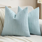 FUTEI Light Blue Chenille Decorative Throw Pillow Covers 18x18 Inch Set of 2,Soft Embossed Striped Textured Cushion Case,Modern Home Decor for Couch Bed Living Room