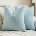 FUTEI Light Blue Chenille Decorative Throw Pillow Covers 22x22 Inch Set of 2,Soft Embossed Striped Textured Cushion Case,Modern Home Decor for Couch Bed Living Room
