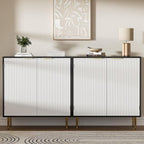 Buffet Sideboard Cabinet [Set of 2] with 4 Doors, Modern Cabinet with with Adjustable Shelf, Golden Handles & Legs, Coffee Bar Sideboard for Kitchen, Living Room, Black & White