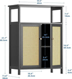 HITNET Bamboo Floor Cabinet, Bathroom Storage Cabinet with 2 Rattan Doors and Shelves, Space Saving Freestanding Kitchen Cupboard, Black