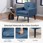 Mid Century Accent Chair, Fabric Modern Chair with Wooden Frame, Cozy Armchair Reading Chair with Comfy Back for Apartment, Living Room, Bedroom, Waiting Room, Small Space, Corner, Blue