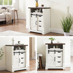 Bathroom Floor Cabinet, Farmhouse Storage Cabinet with Sliding Barn Door, Small Storage Cabinet with Drawer for Bathroom, Kitchen, Living Room, Rustic Style (Antique White)