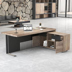 70.87 Inch L Shaped Executive Office Desk with 2 Drawers, Modern Home Office Desk with File Cabinet, Business Furniture w/Stand Under Desk Storage Organizer with 4 Wheels