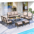MFSTUDIO Outdoor Patio Furniture Set, 7 PCS Metal Patio Conversation Sets for 9, Patio Sectional Set with High Back 3-Seat Sofa, Loveseat, 2 Fixed Sofa Chairs, 2 Ottoman, 1 Coffee Table