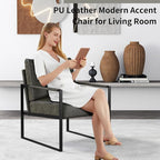 CANMOV Mid Century Modern Accent Chair, PU Leather Armchair with Metal Frame,Comfy Single Reading Chair with Soft Padded Backrest and Cushion for Living Room, Bedroom,Reading Room,Office,Dark Grey