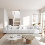 JACH 144 Inch Modular Sofa, Mid Century Modern Extra Deep Corner Seat Couch, 3-Seater Sofas for Living Room, Sectional Couches, Cozy Sofa for Apartment, Living Room (Linen Fabric, White)