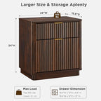 T4TREAM 23'' Fluted Nightstand with Charging Station, Large 2 Drawer Bedside Table, Modern End Table with Storage, Mid Century Night Stand for Bedroom, Living Room, Curved Profile, Dark Walnut