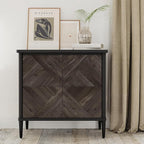 Lenia Solid Wood Storage Cabinet with Diamond Pattern Doors, Rustic Farmhouse Accent Cabinet for Living Room, or Entryway, Durable Acacia Wood, Mocha Black