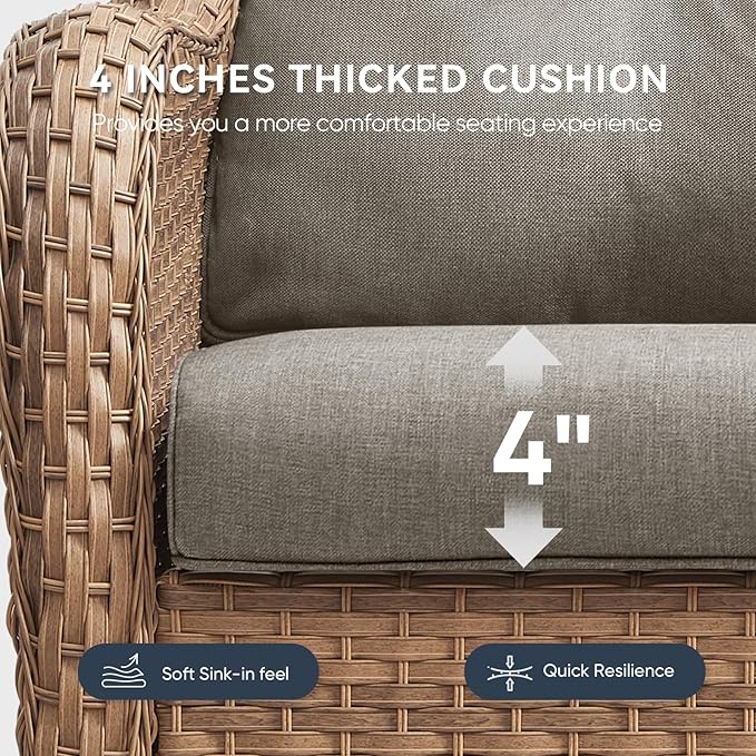 Outdoor Rattan Chair Cushions 2 Packs - Outside Durable Thick Replacement Back and Seat Cushion 22x24 with Zipper Cover for Patio Glider Rocking Chairs Loveseat Couch – Grey/Regular