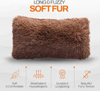 Cheer Collection Throw Pillows for Couch and Bed, Soft Shaggy Throw Pillows with Inserts Included, Cozy Long Hair Faux Fur Pillows - Set of 2-12" x 20" - Chocolate