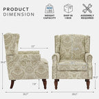 Lumibee Wingback Accent Chair, 2 Set High Back Floral Armchairs in Fabric,Comfy Upholstered Reading Single Sofa Chairs with Solid Wood Legs for Living Room,Bedroom,Office-White